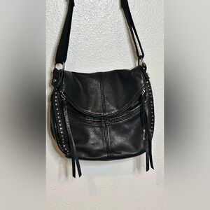 The Sak Black Leather Stud-Trim Shoulder Crossbody